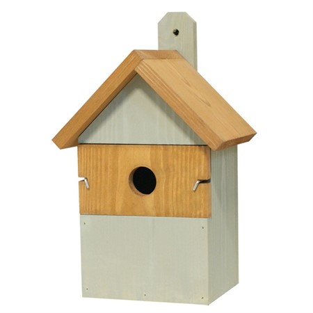 Nest box, hole 28 or 35 mm, steel grey with oak-coloured roof/front