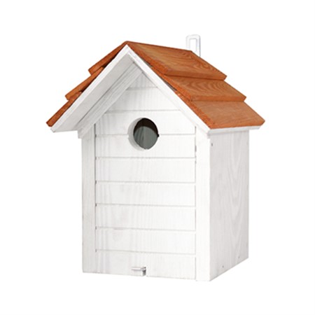 Nest box, starling, hole 45mm, white with orange roof - Naturemind