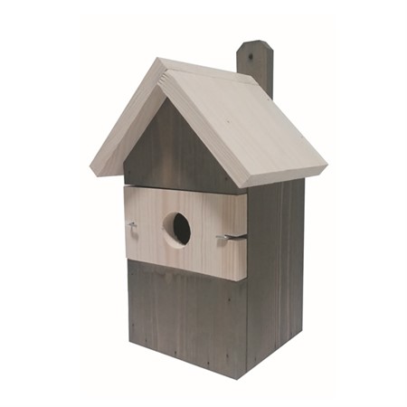 Nest box, hole 28 or 35 mm, grey with white roof/front - Naturemind