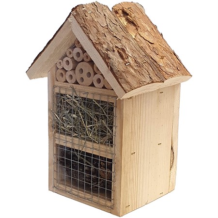 Insect hotel thick with bark roof, 3 rooms  - Naturemind
