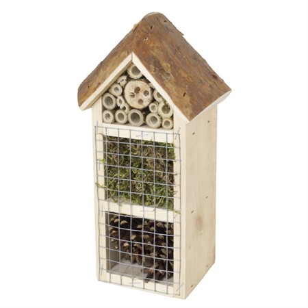 Insect hotel with rounded bark roof 3 rooms  - Naturemind