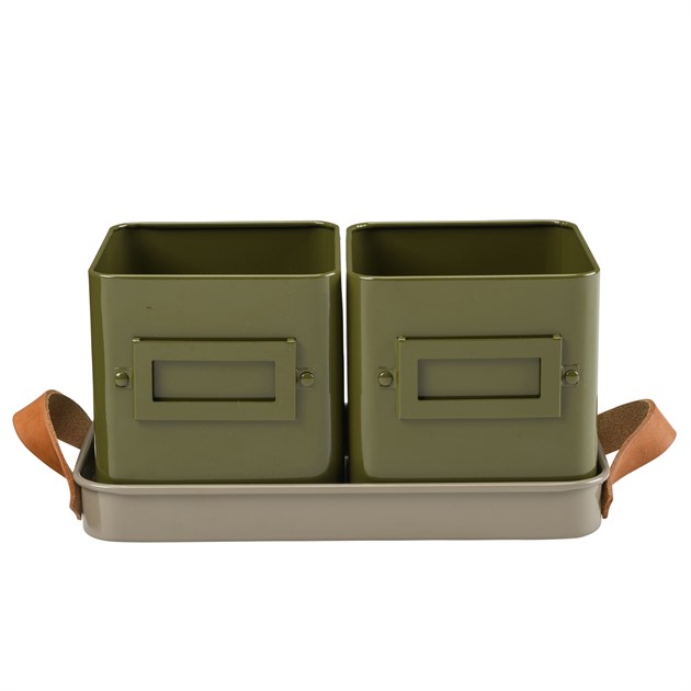 Kryddkrukor 2 st på fat - Oliv green Collection